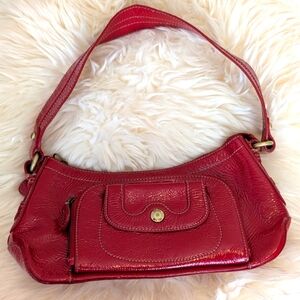 Perlina Shoulder Bag Handbag Purse Shiny Cherry Red Patent Leather Gold Hardware